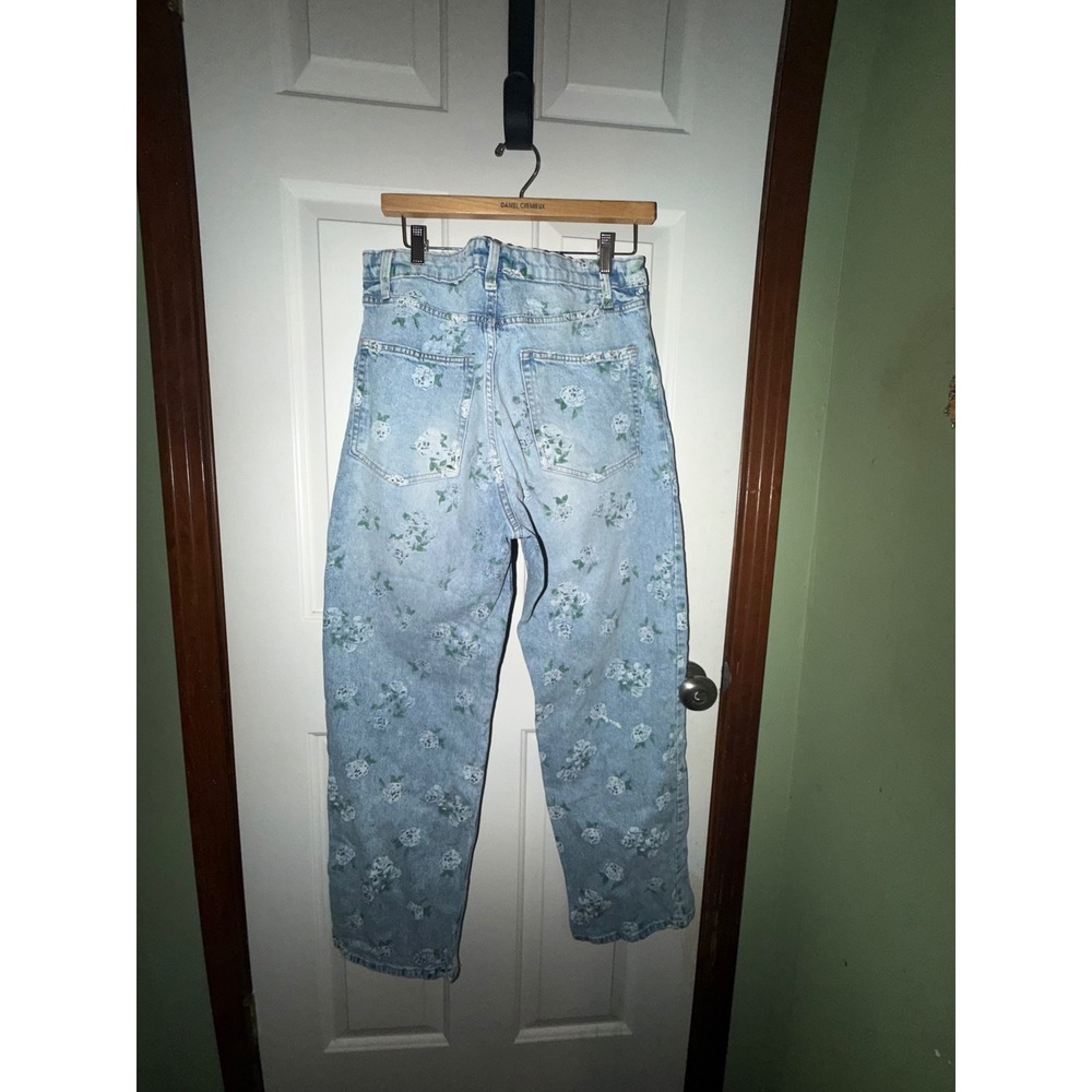 Wild Fable Floral Print High Rise Relaxed Straight Leg Jeans Light Wash Blue 12 - Picture 8 of 8